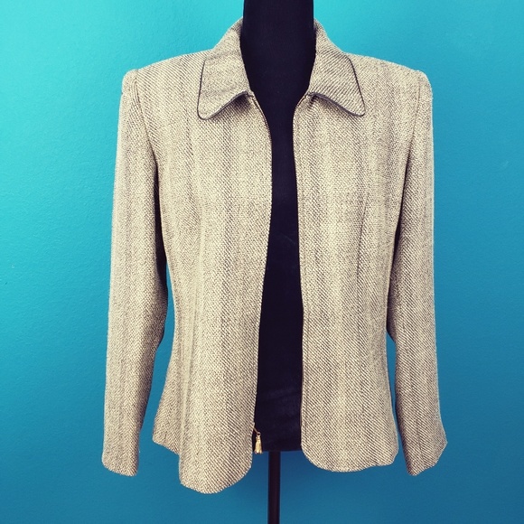 🟤🍂 INDIVIDUALS by FRAMEWORK Tweed Blazer / Jacket w/ Leather Accents - Picture 4 of 8